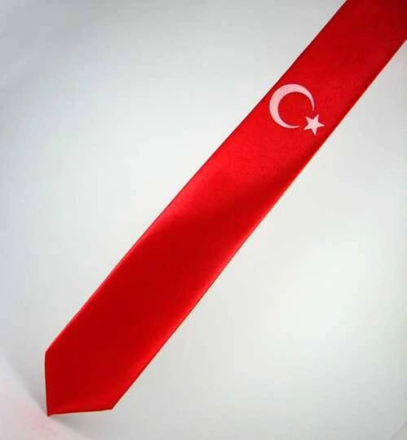 Çocuk Boy Ay-Yıldız Baskılı Saten Kırmızı Kravat - CK-27 ürün görseli 1