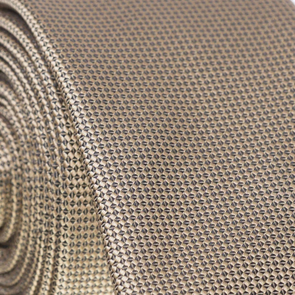 Gold Slim Fit Düz Renk Dokuma Kravat / DDK-16 - Resim 2