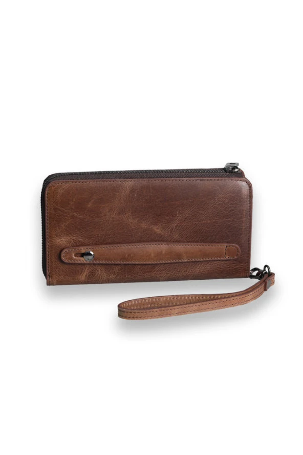 Antik Kahverengi - Taba Çok Fonksiyonlu Hakiki Deri Cüzdan ve El Çantası - Resim 3