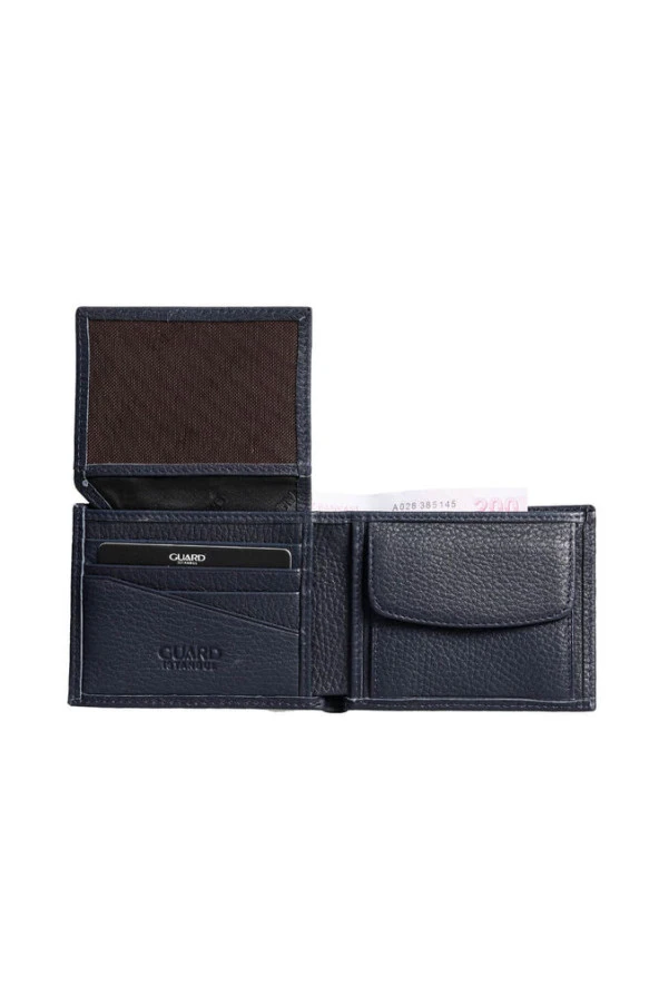 Bozuk Paralıklı Pisotlu Lacivert Hakiki Deri Yatay Erkek Cüzdanı - Resim 3