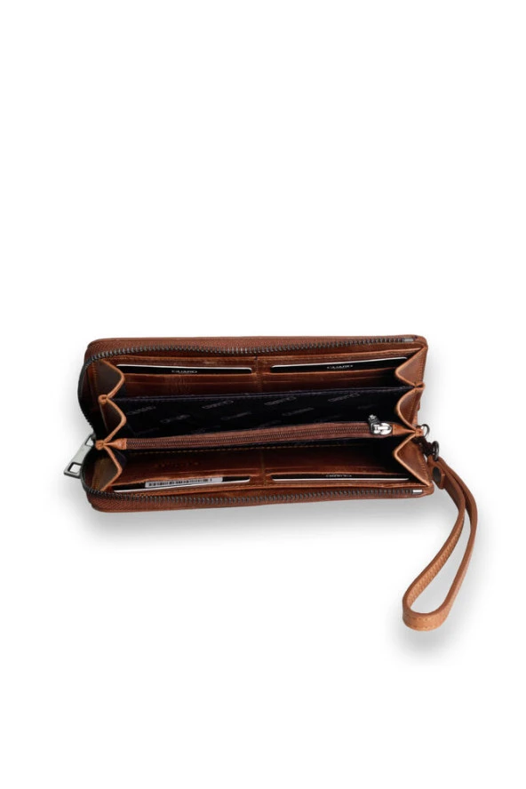 Antik Kahverengi - Taba Çok Fonksiyonlu Hakiki Deri Cüzdan ve El Çantası - Resim 5