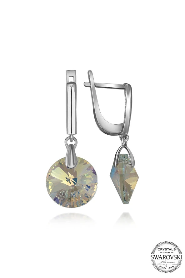 Swarovski Crystal Kadın Yuvarlak Gümüş Küpe - 2