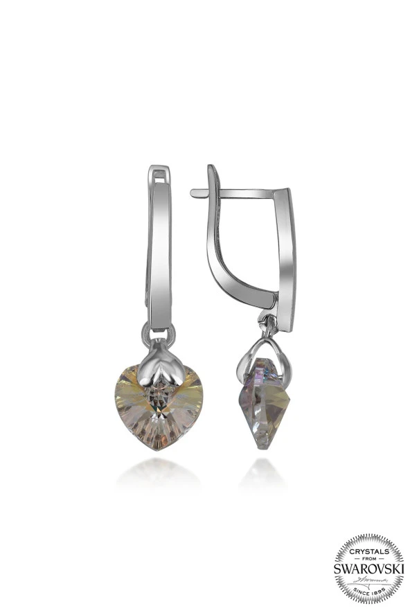 Swarovski Crystal Kadın Sallantılı Parlak Kalp Gümüş Küpe