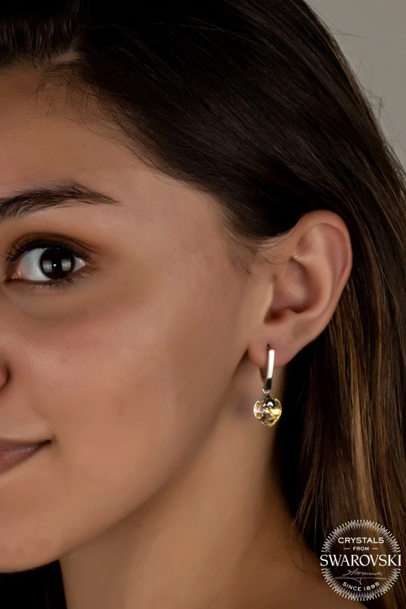 Swarovski Crystal Kadın Sallantılı Parlak Kalp Gümüş Küpe - 2