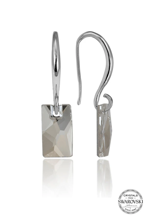 Swarovski Crystal Kadın Düz Delikli Baget Gümüş Küpe - 2