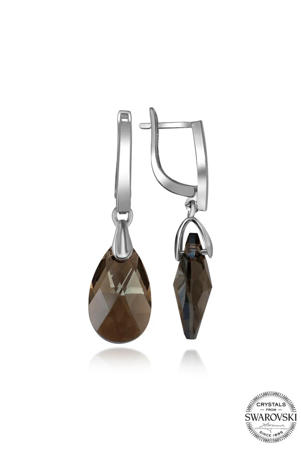 Swarovski Crystal Kadın Green Sallantılı Damla Gümüş Küpe