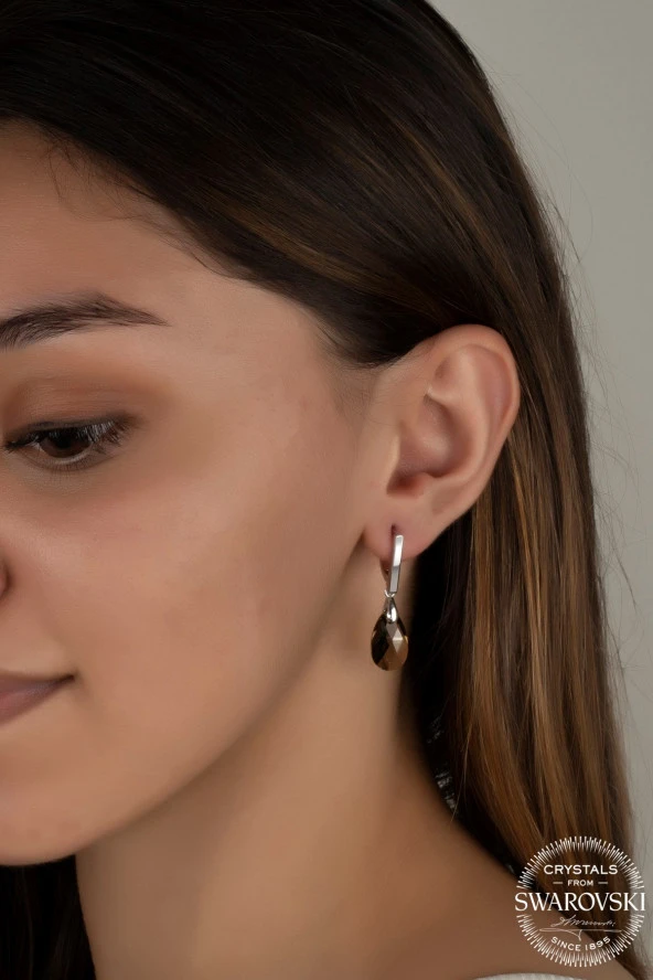 Swarovski Crystal Kadın Green Sallantılı Damla Gümüş Küpe - 2