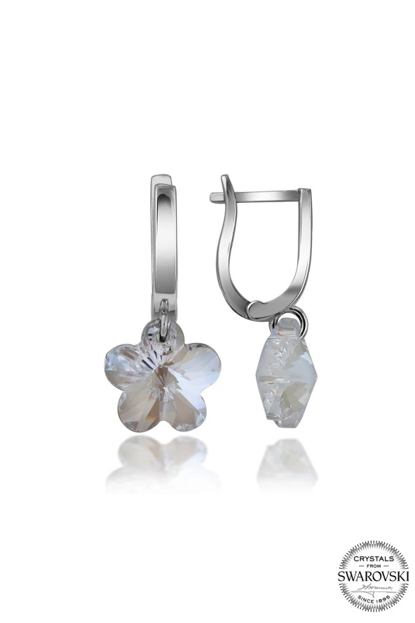 Swarovski Crystal Kadın Beyaz Papatya Gümüş Küpe