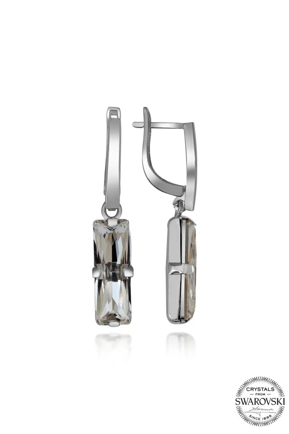 Swarovski Crystal Kadın Beyaz Baget Sallantılı Gümüş Küpe - 2