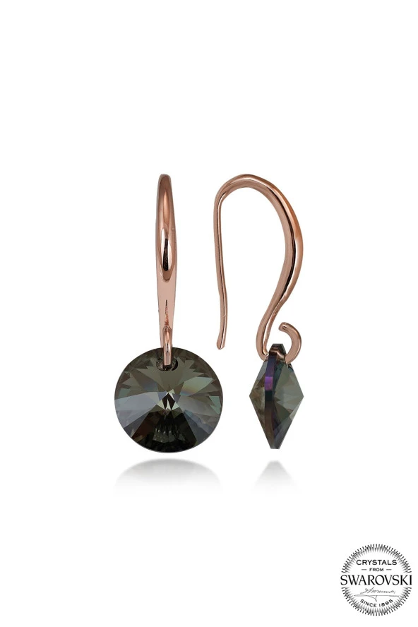 Swarovski Crystal Kadın Yeşil Yuvarlak Rose Kaplama Gümüş Küpe - 2