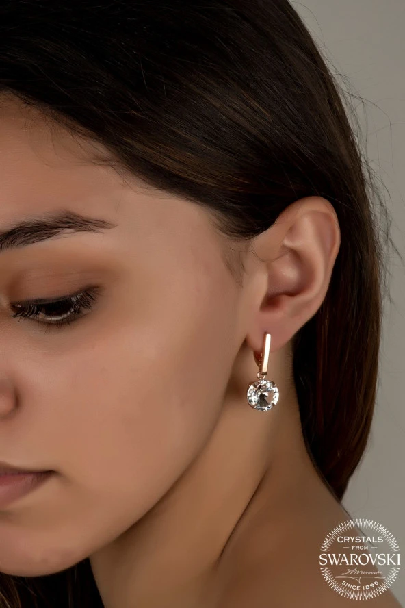 Swarovski Crystal Kadın Rose Zirconia Kadın Gümüş Küpe - 2