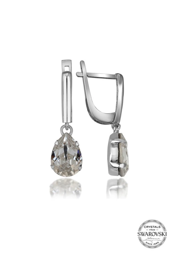 Swarovski Crystal Kadın Beyaz Tırnaklı Damla Gümüş Küpe