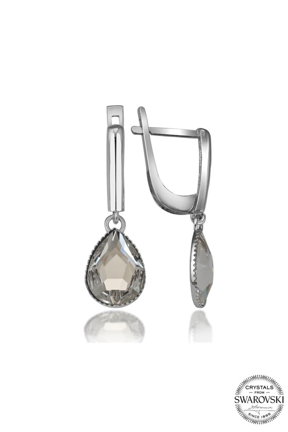Swarovski Crystal Kadın Beyaz Düz Damla Gümüş Küpe