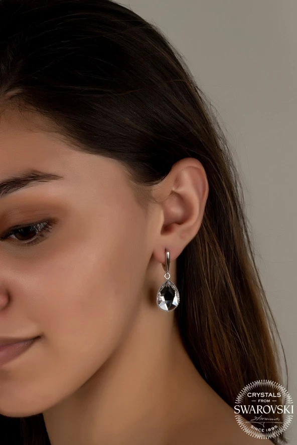 Swarovski Crystal Kadın Beyaz Düz Damla Gümüş Küpe - 2
