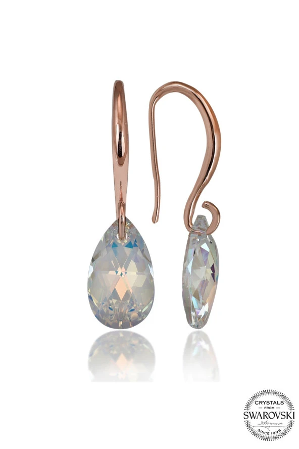 Swarovski Crystal Kadın Parlak Damla Rose Gümüş Küpe