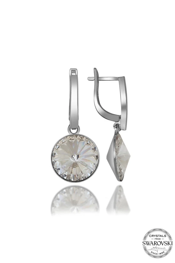 Swarovski Crystal Kadın Beyaz Sallantılı Gümüş Küpe - 2