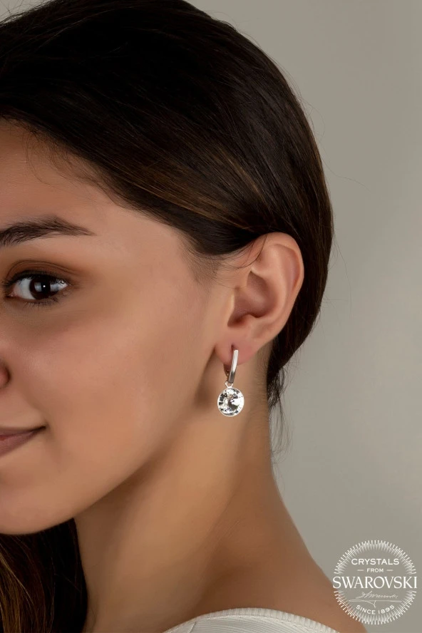 Swarovski Crystal Kadın Beyaz Sallantılı Gümüş Küpe