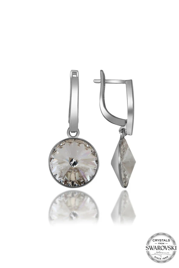 Swarovski Crystal Kadın Beyaz Sallantılı Gümüş Küpe - 2