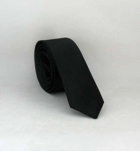 Siyah Ultra Slim Fit Düz Renk Saten Kravat - USS-01 ürün görseli