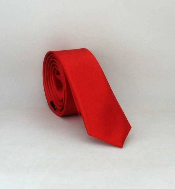 Kırmızı Ultra Slim Fit Düz Renk Saten Kravat - USS-02 ürün görseli