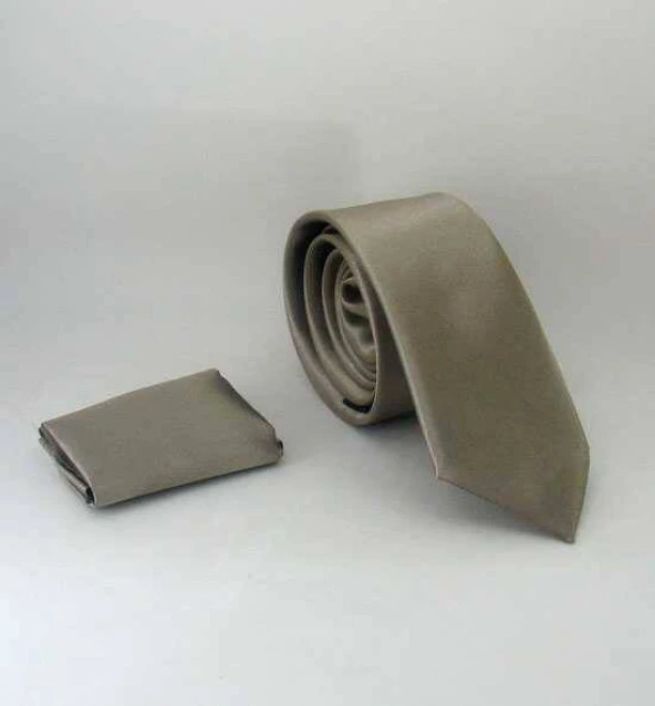 Vizon Slim Fit (ince) Düz Renk Mendilli Saten Kravat - SS-11 ürün görseli