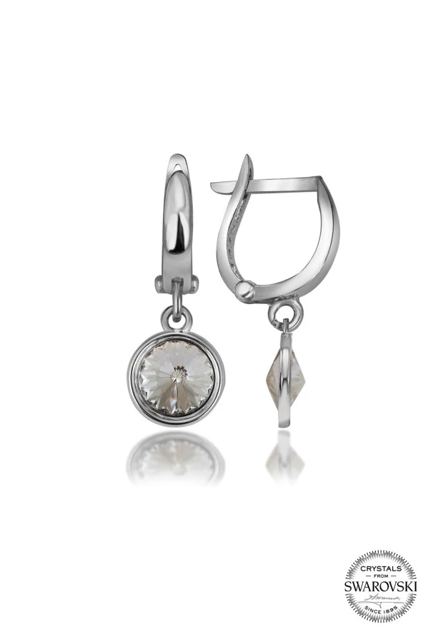 Swarovski Crystal Kadın Beyaz Sallantılı Gümüş Küpe - 2