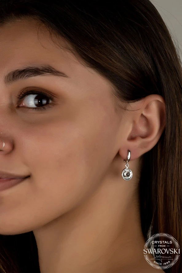 Swarovski Crystal Kadın Beyaz Sallantılı Gümüş Küpe
