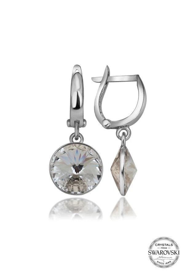 Swarovski Crystal Kadın Beyaz Sallantılı Gümüş Küpe