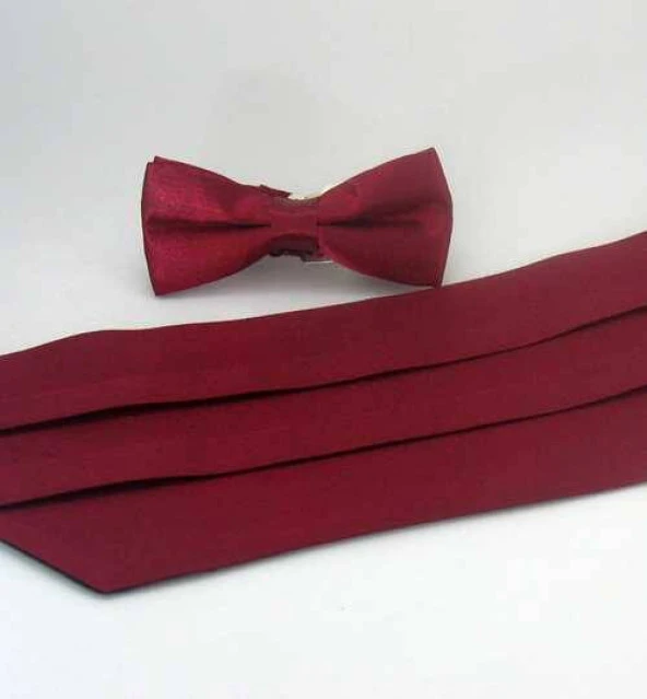 Bordo Çocuk Boy Düz Renk Saten Kuşak Papyon Takım - CKP-04 ürün görseli