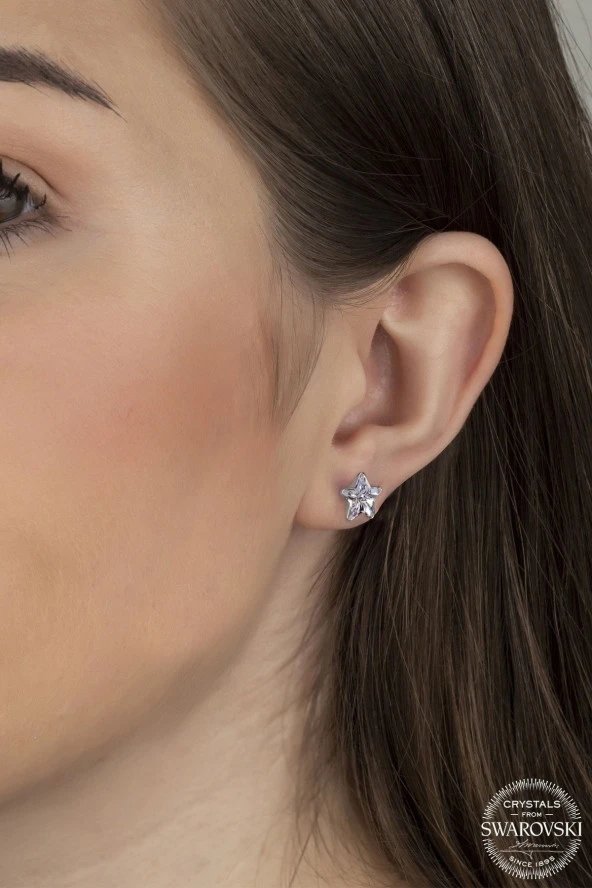 Swarovski Crystal Kadın Yıldız Gümüş Küpe - 2