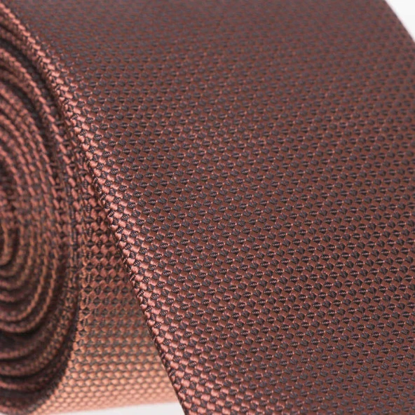 Kiremit Slim Fit Düz Renk Dokuma Kravat / DDK-04 - Resim 2