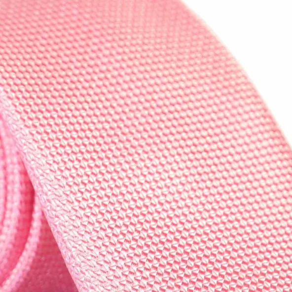 Pembe Slim Fit Düz Renk Dokuma Kravat / DDK-18 - Resim 2