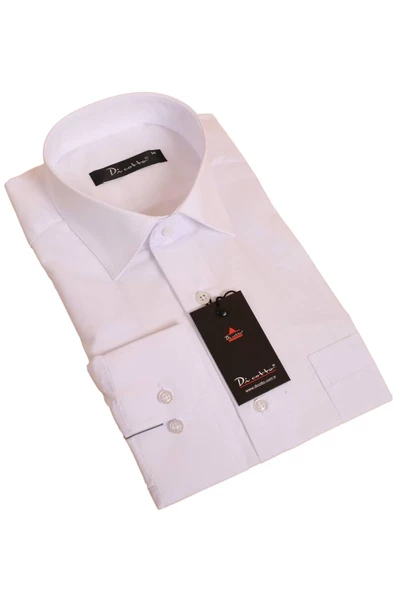 Beyaz Rahat Kesim Cepli Uzun Kol Regular Fit Erkek Gömlek  - 150-1