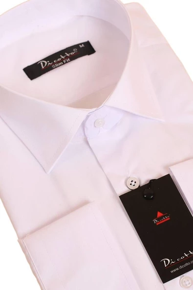 Beyaz Dar Kesim Slim Fit Uzun Kol Düz Renk Erkek Gömlek  - 151-1 - Resim 2