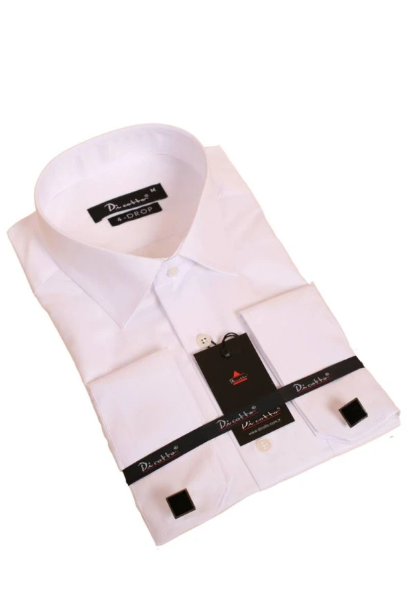 Beyaz 4 Drop Geniş Yaka Rahat Kesim Micro Kumaş Kol Düğmeli Regular Fit Erkek Gömlek - 189-1