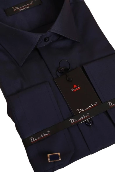 Lacivert Dar Kesim Micro Kumaş Kol Düğmeli Slim Fit Erkek Gömlek - 201-12 - Resim 2