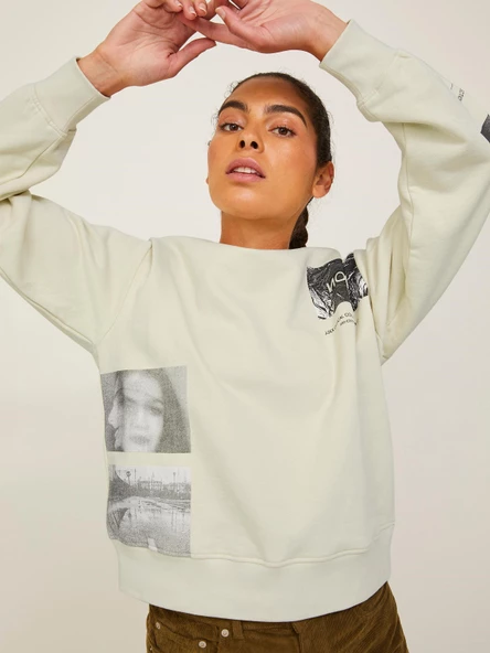 JJXX Bisiklet Yaka Beyaz Kadın Sweatshırt 12217323 - Resim 6