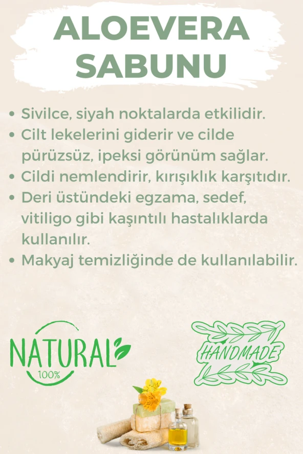 Kabak Lifli El Yapımı Doğal Aloevera Sabunu 120 G - Resim 3