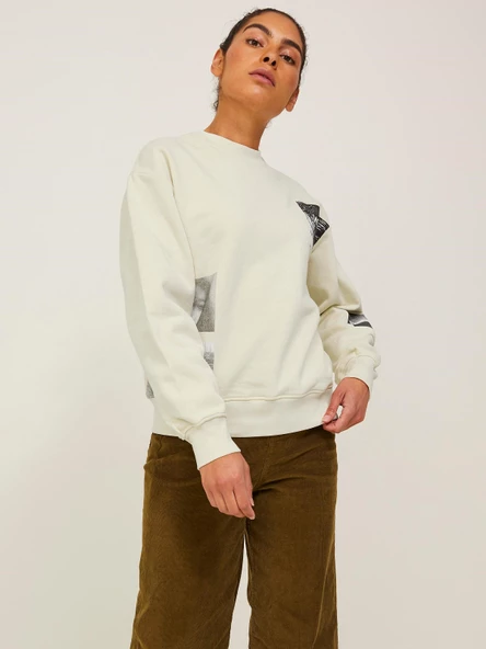 JJXX Bisiklet Yaka Beyaz Kadın Sweatshırt 12217323 - Resim 4