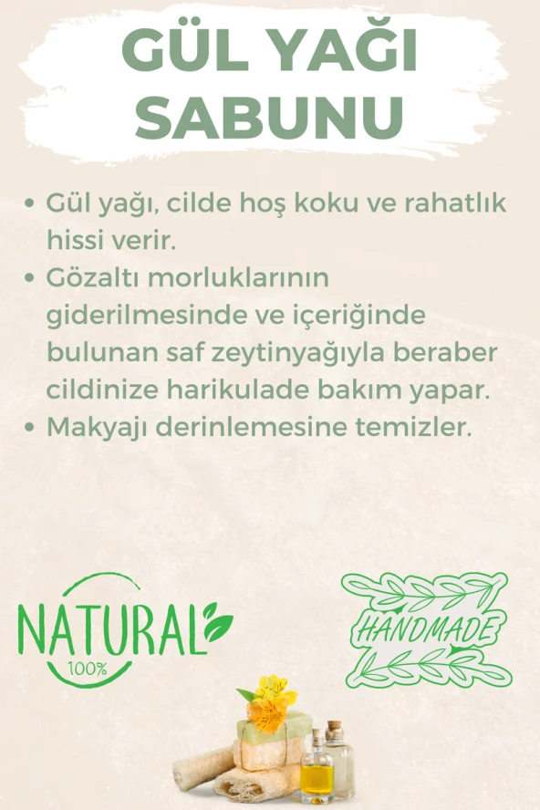 Kabak Lifli El Yapımı Doğal Gül Yağı Sabunu 120 G x 3 Adet - Resim 4