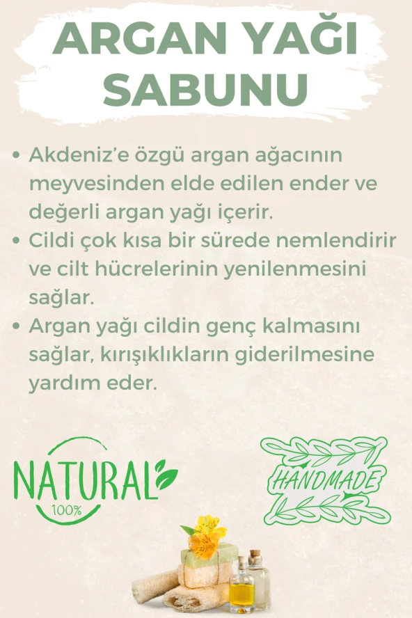 Kabak Lifli El Yapımı Doğal Argan Yağı Sabunu 120 G - Resim 3