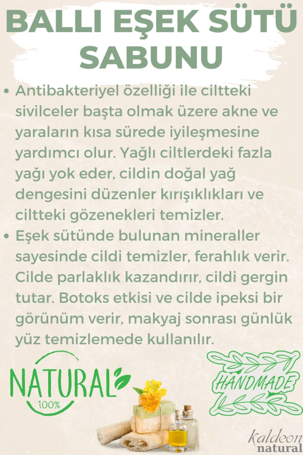 Kabak Lifli El Yapımı Doğal Ballı Eşek Sütü Sabunu 120 G x 3 Adet - Resim 4