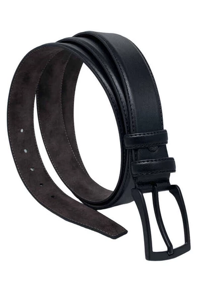 Siyah Büyük Beden Suni Deri Dikişli Düz Model 3.5 cm.lik Klasik Kemer - 8000-Battal-22K ürün görseli