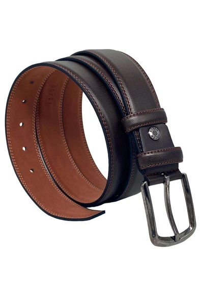 Kahverengi Suni Deri Düz Renk 3.5 cm.lik Klasik Kemer - 8010-9 ürün görseli