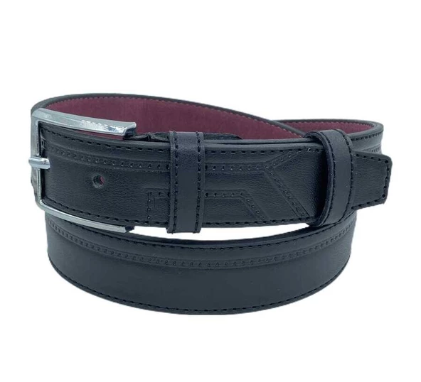 Siyah Çocuk Boy Suni Deri Desenli Model 3 cm.lik Garson Klasik Kemer - G195-22K