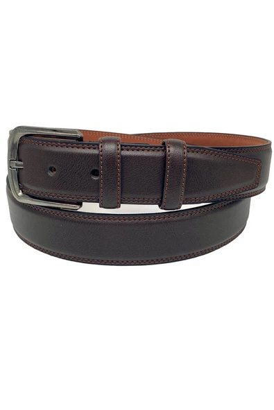 Kahverengi Suni Deri Düz Renk 3.5 cm.lik Klasik Kemer - 8010-9 - Resim 2