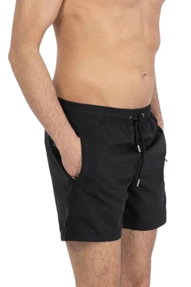 Siyah Büyük Beden Su İtici Özellikli Düz Renk Basic Erkek Plaj Deniz Şort Mayo - 2204-Siyah - Resim 7