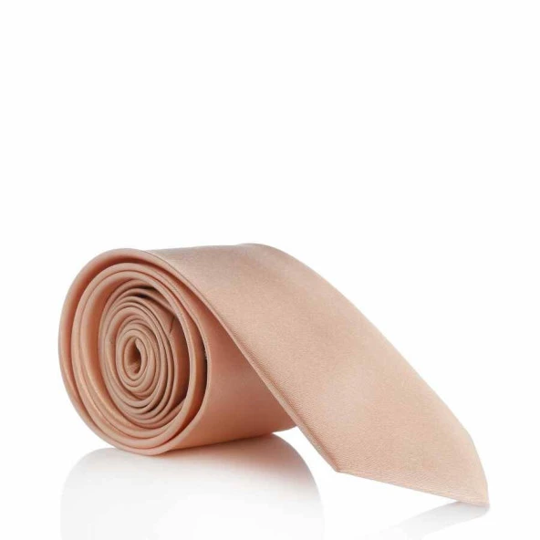 Pudra Slim Fit (ince) Düz Renk Mendilli Saten Kravat - SS-38__ ürün görseli