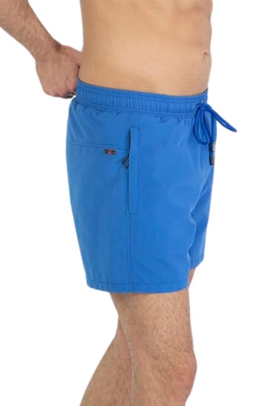 Saks Büyük Beden Su İtici Özellikli Düz Renk Basic Erkek Plaj Deniz Şort Mayo - 2204-Saks - Resim 7