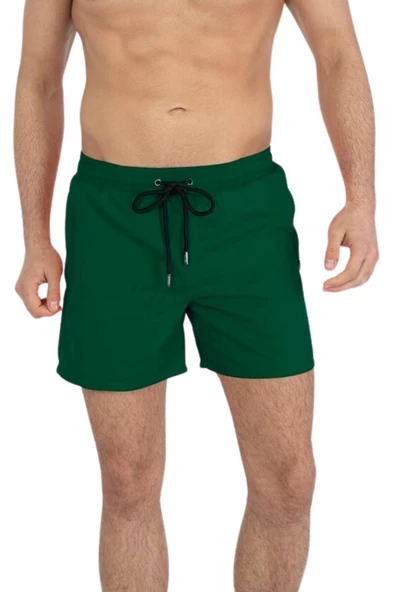 Yeşil Su İtici Özellikli Düz Renk Basic Erkek Plaj Deniz Şort Mayo - 301-Yeşil - Resim 6